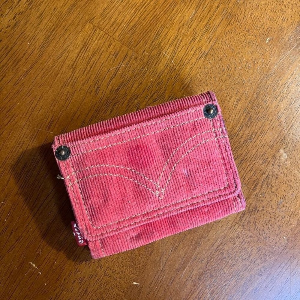 Vintage Levis Corduroy Wallet‎ Trifold Red Tab Snap Indie Skater Grunge Retro